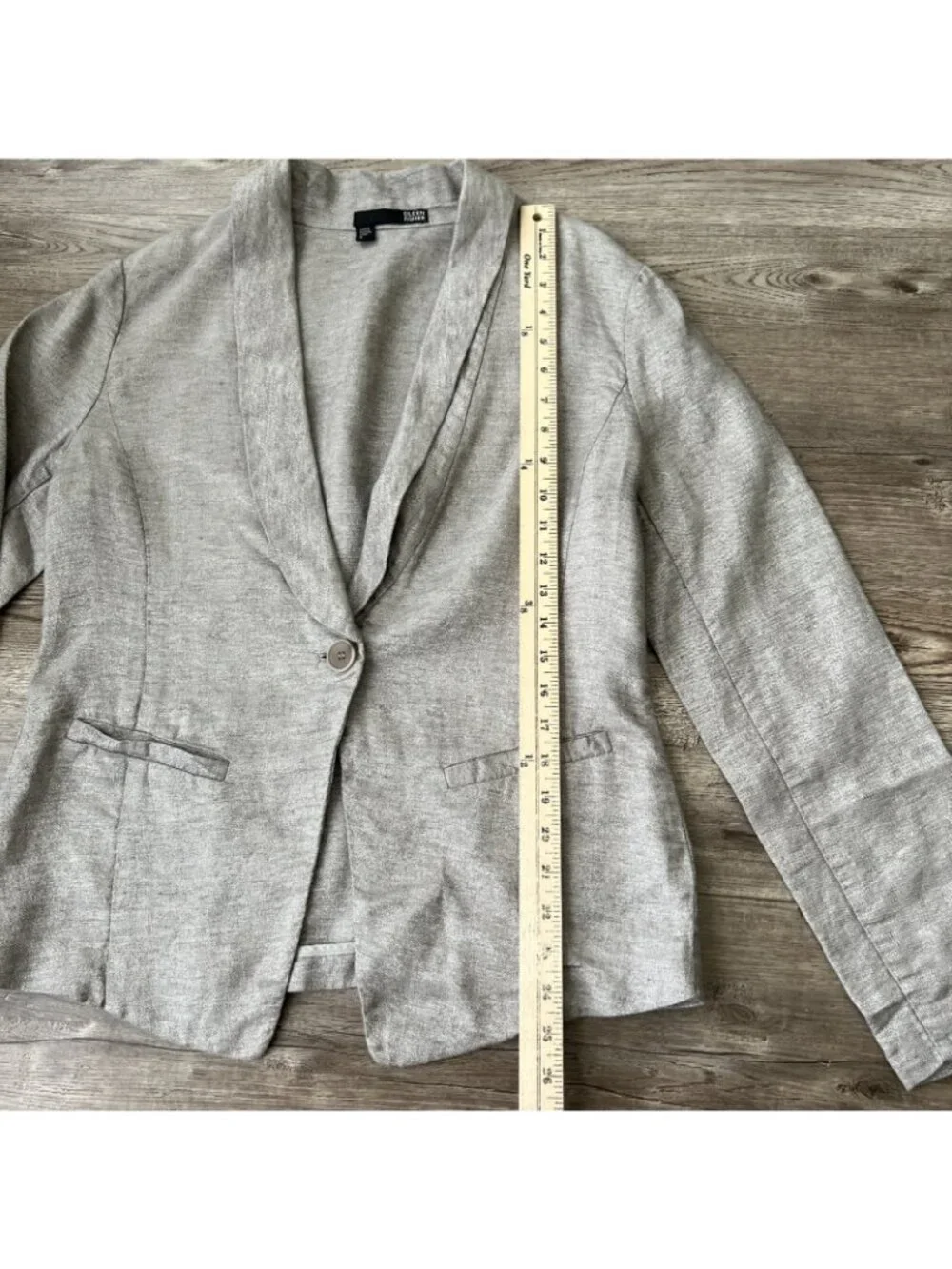 Eileen Fisher Sparkle Linen  One Button Blazer Womens Small Gray